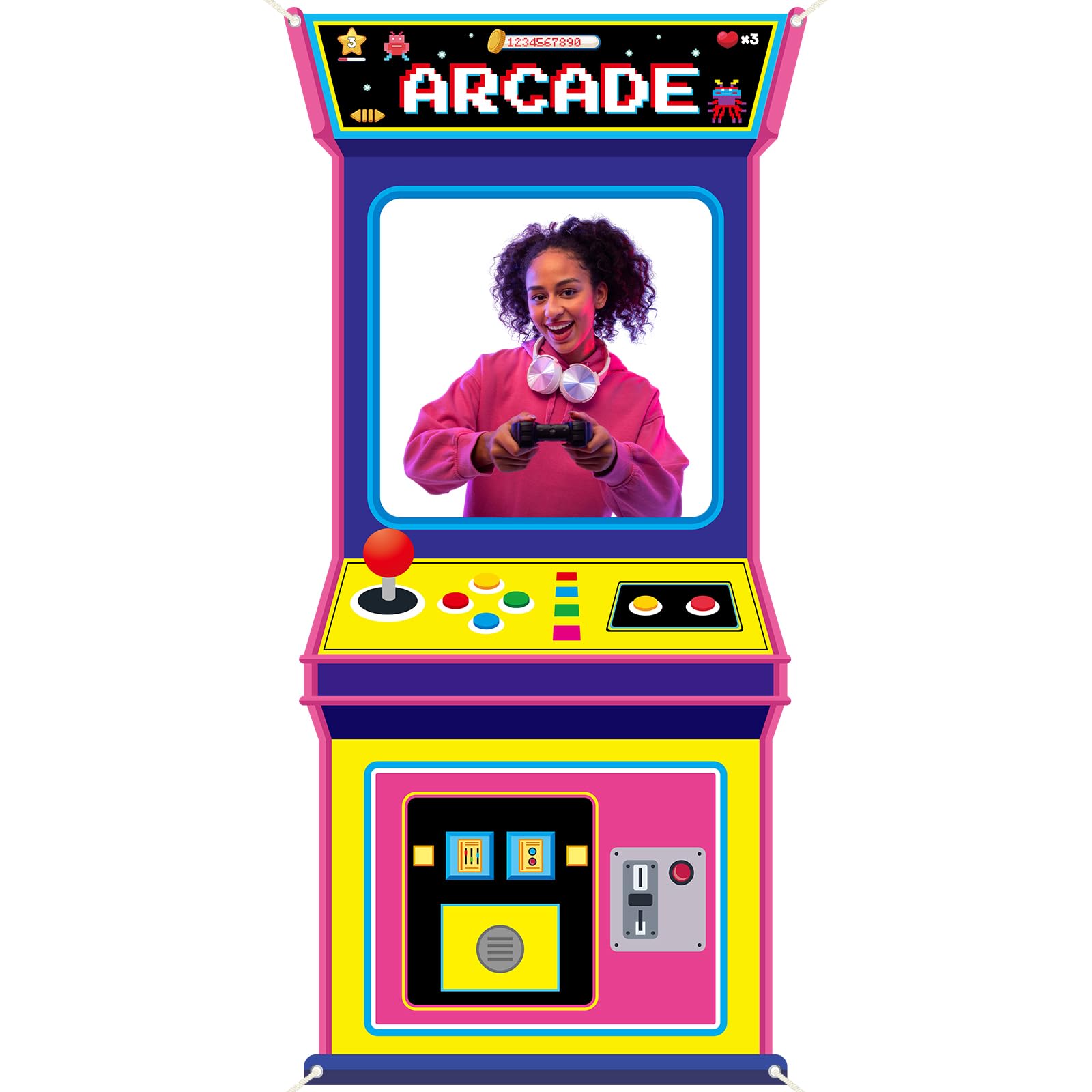 Retro Gaming Video - Retro-Videospiel-Stoff-Hintergrund für Arcade-Spiele, Neon-Party-Fotokulisse, 80er- und