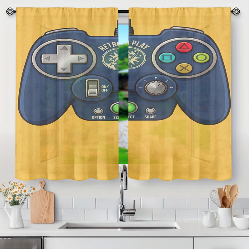 Retro Gaming Youtube - Gaming-Controller-Vorhang, Retro-Videospiel-Fensterdekoration, halbtransparente Akzentvorhänge für Wohnzimmer