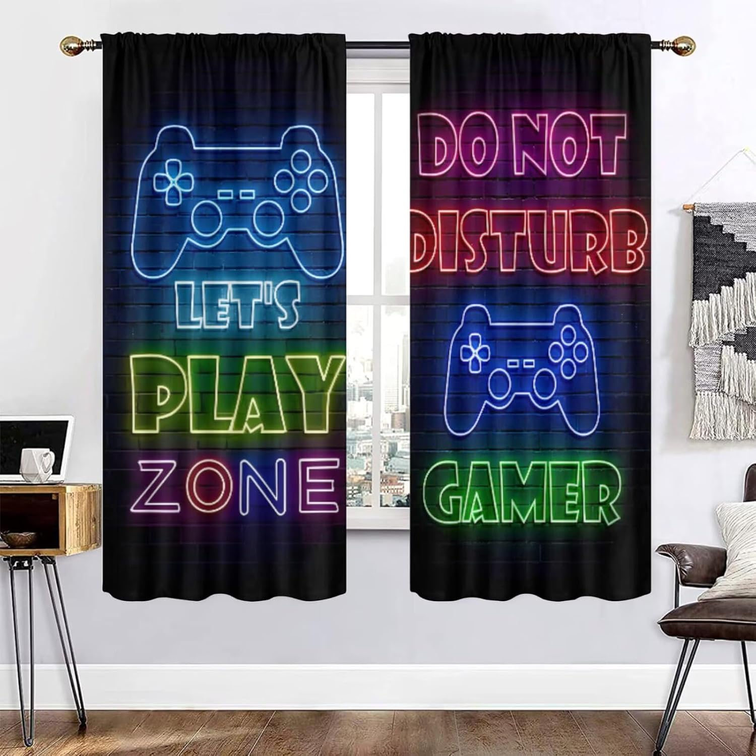 Retro Gaming Youtube - Gaming-Vorhang, Verdunkelungsvorhang, Fensterpaneel, Raumdekoration, Retro-Controller, Spaß,