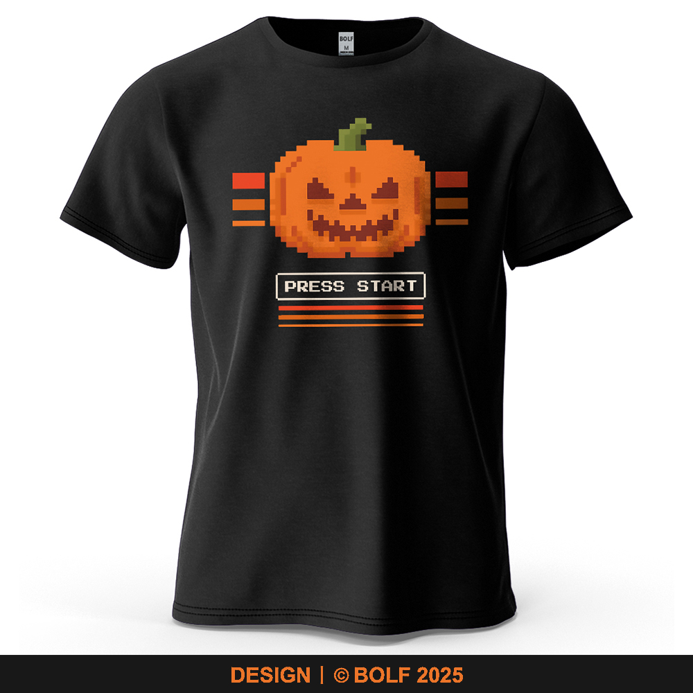 Retro Gaming Event - Halloween-Kürbis-bedrucktes Herren-T-Shirt aus 100 % Baumwolle,