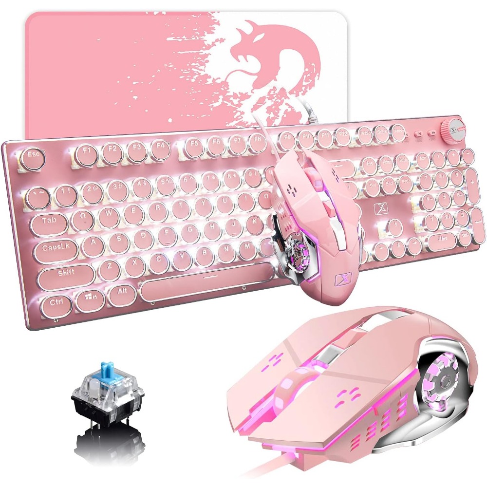 Retro Gaming Uk - Retro Vintage Mechanische Gaming-Tastatur mit Weißer