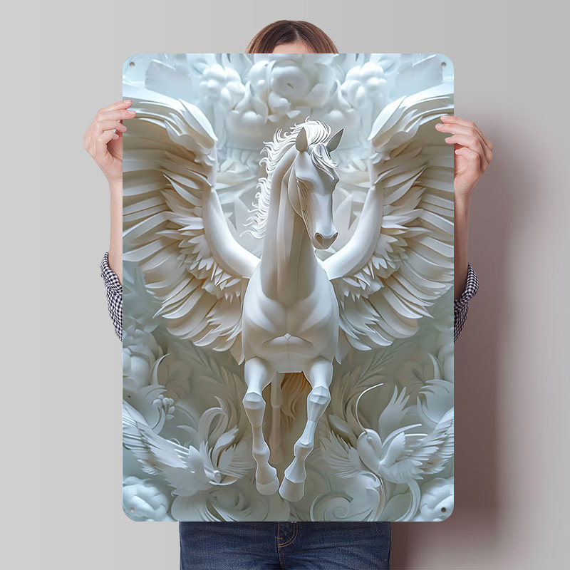 Retro Gaming Wallpaper - Papier Pegasus Weiße Pferdeflügel Weißblech Poster