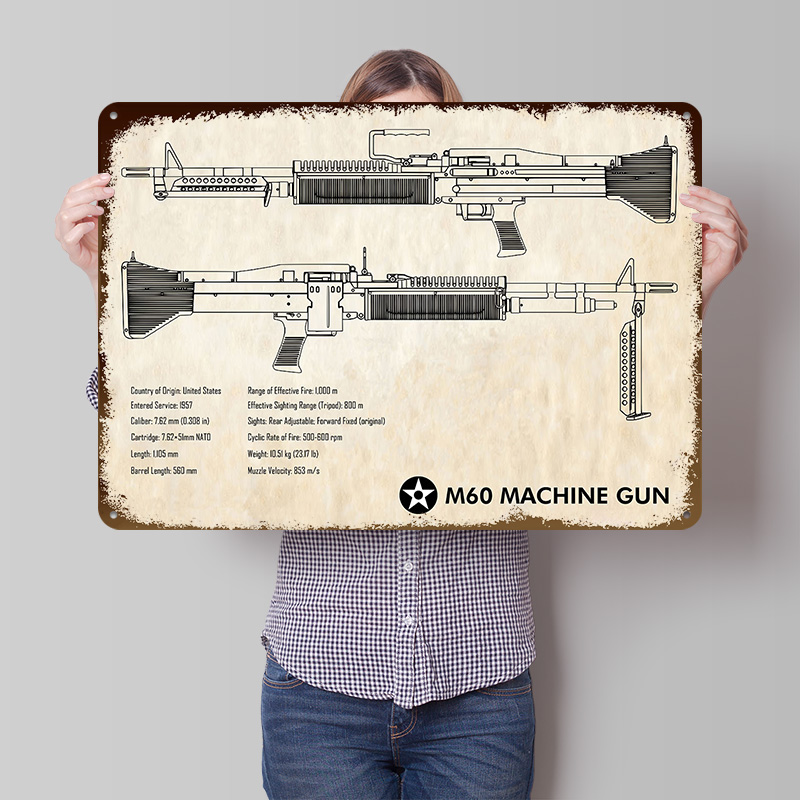 Retro Gaming Wallpaper - M60 Maschinengewehr Blechposter – Personalisierte Retro-Metallschilder