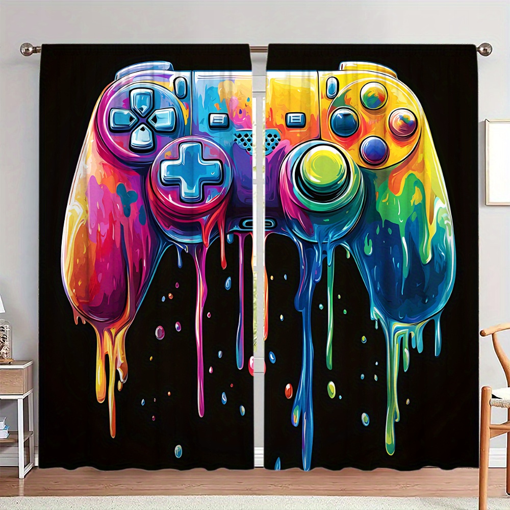 Retro Gaming Youtube - Retro-Gaming-Controller Vorhang Pop-Art Vorhänge Schwarzer Hintergrund