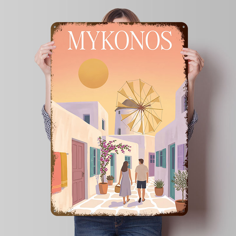 Retro Gaming Bar - Mykonos Griechenland Metallposter Individualisierte Wandkunst Retro