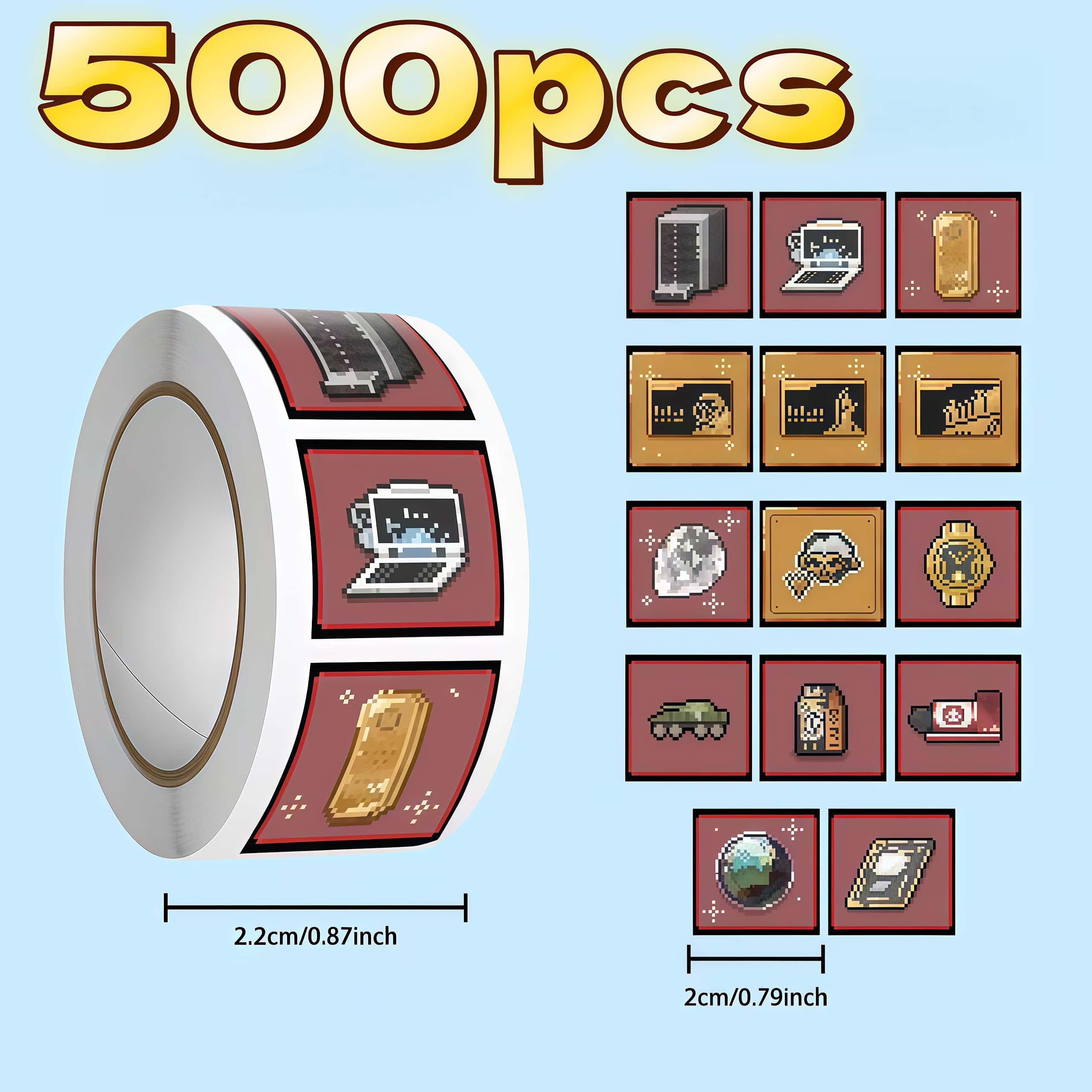Retro Gaming Bar - 500 Stück Delta Game Pixel-Aufkleber-Rolle, Retro