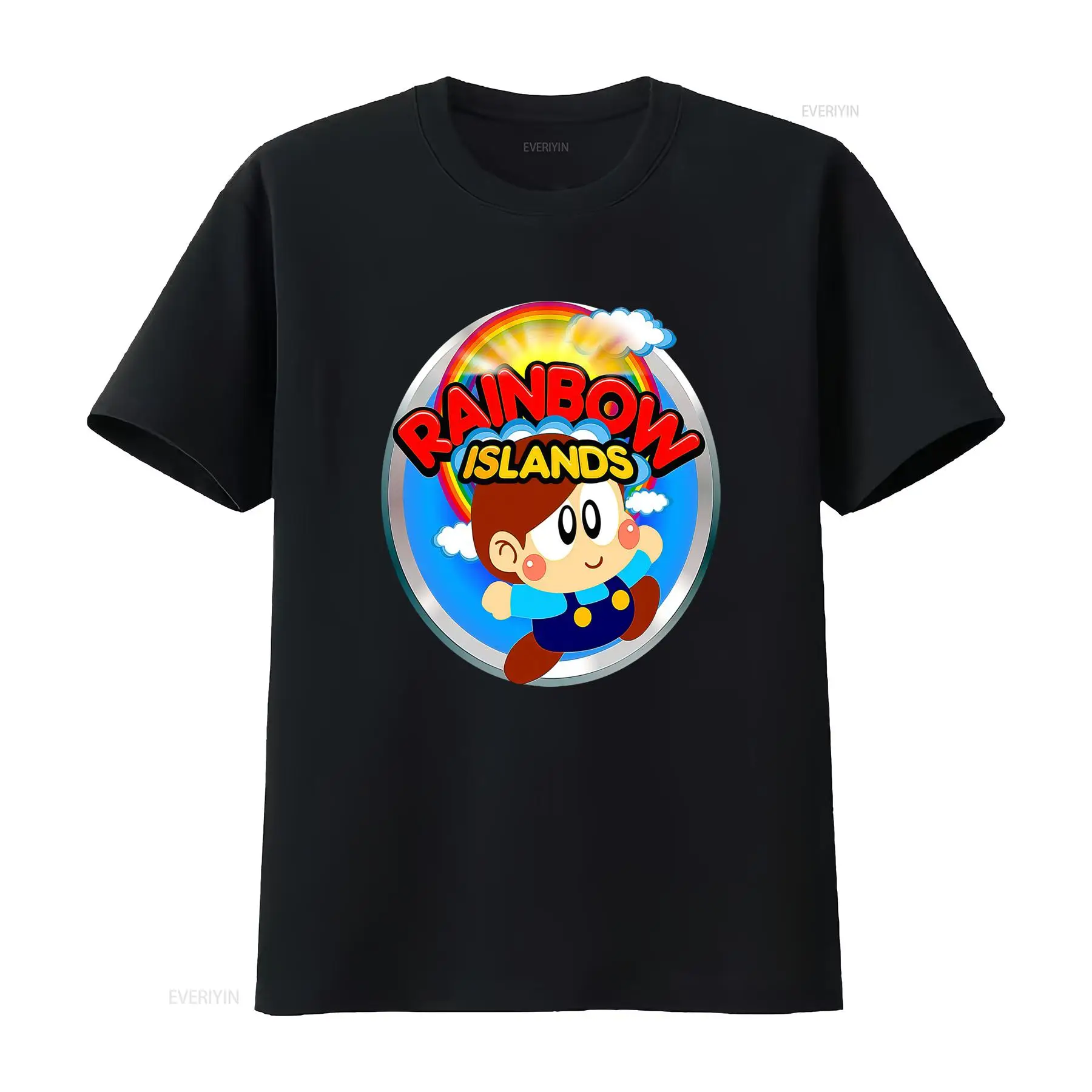 Retro Gaming Event - Rainbow Islands Videospiel-T-Shirt mit Retro-Arcade-Logo-Print, lässiger