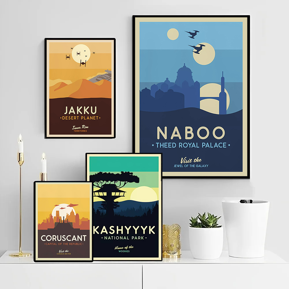 Retro Gaming Wallpaper - Retro Sci-Fi-Planetenreise-Poster, Weltraum-Landschaft, Minimalistische Raumschiff-Silhouette, Druck