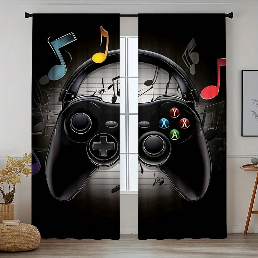 Retro Gaming Youtube - 2 Stück Retro Gaming-Zimmer Vorhänge Schwarz