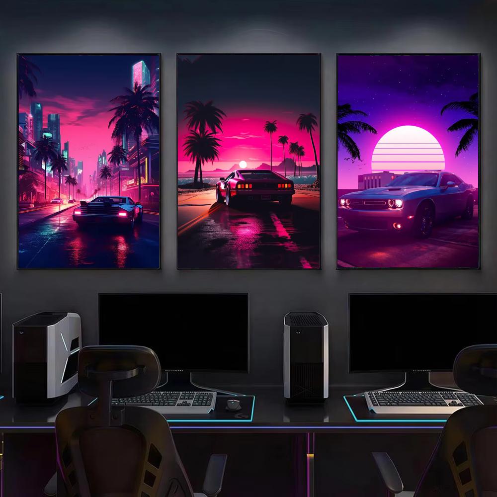 Cyberpunk 80er Retro-Autostadt – Retro Gaming Wallpaper Bewertung und Preis