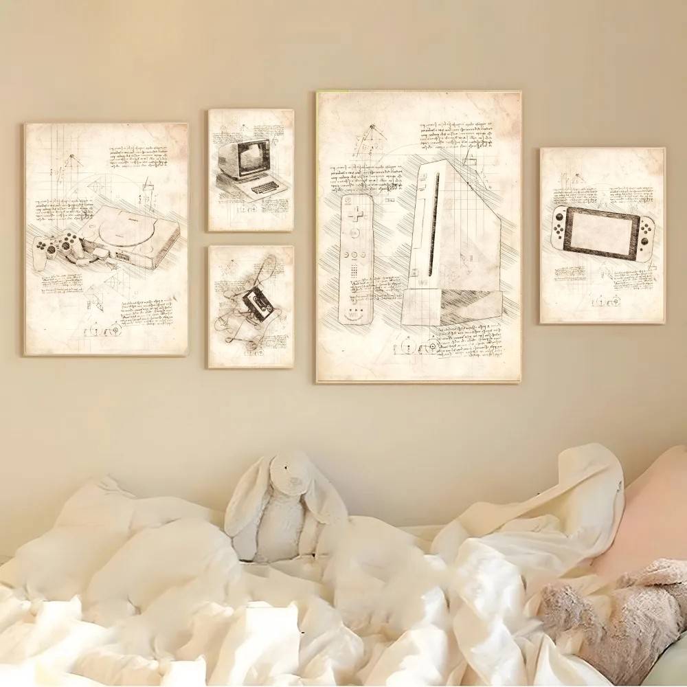 Vintage-Spielkonsolen-Skizzen  – Retro Gaming Wallpaper Bewertung und Preis