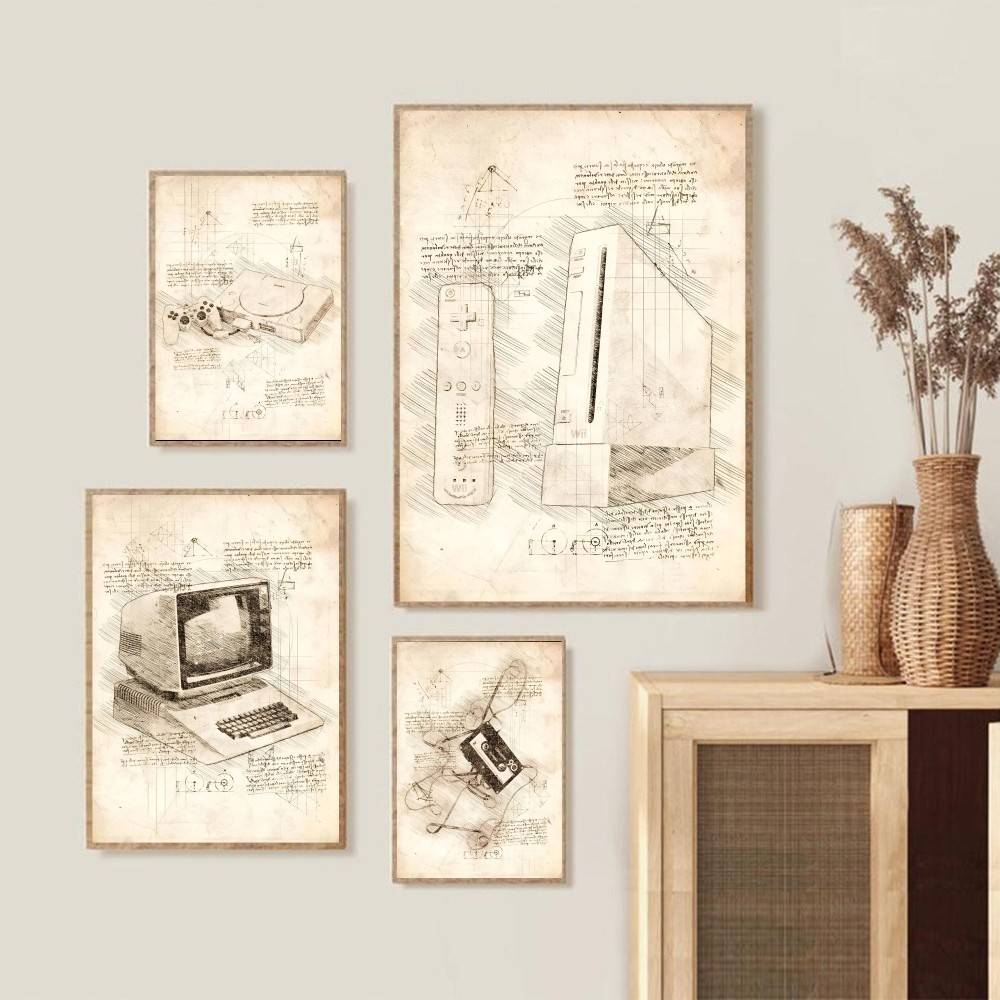 Vintage-Spielkonsolen-Skizzen  – Retro Gaming Wallpaper Bewertung und Preis