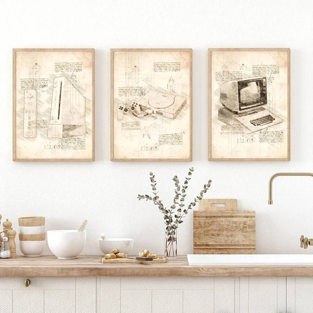 Vintage-Spielkonsolen-Skizzen  – Retro Gaming Wallpaper Bewertung und Preis