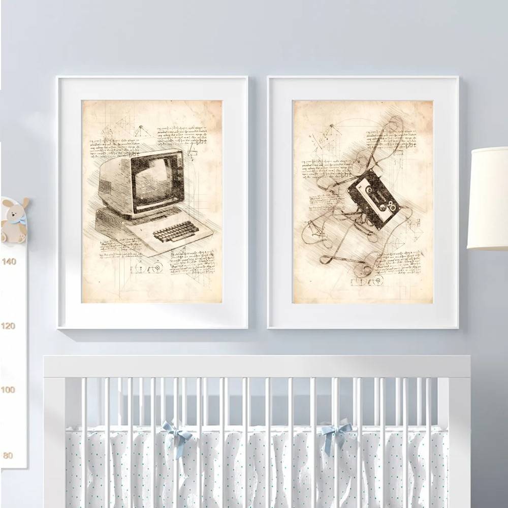 Vintage-Spielkonsolen-Skizzen  – Retro Gaming Wallpaper Bewertung und Preis